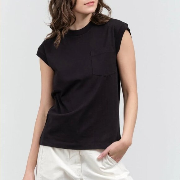 B.Sides Pocket Tank Crewneck Black Stil 100% Cotton Classic Minimal Collegiate M - Picture 1 of 11
